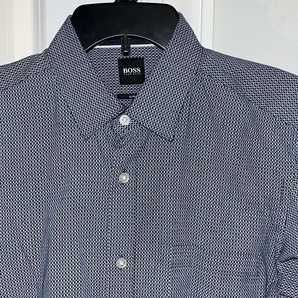 Hugo Boss LS button down HB Logo print Shirt 100% Cotton shirt pointed collar S